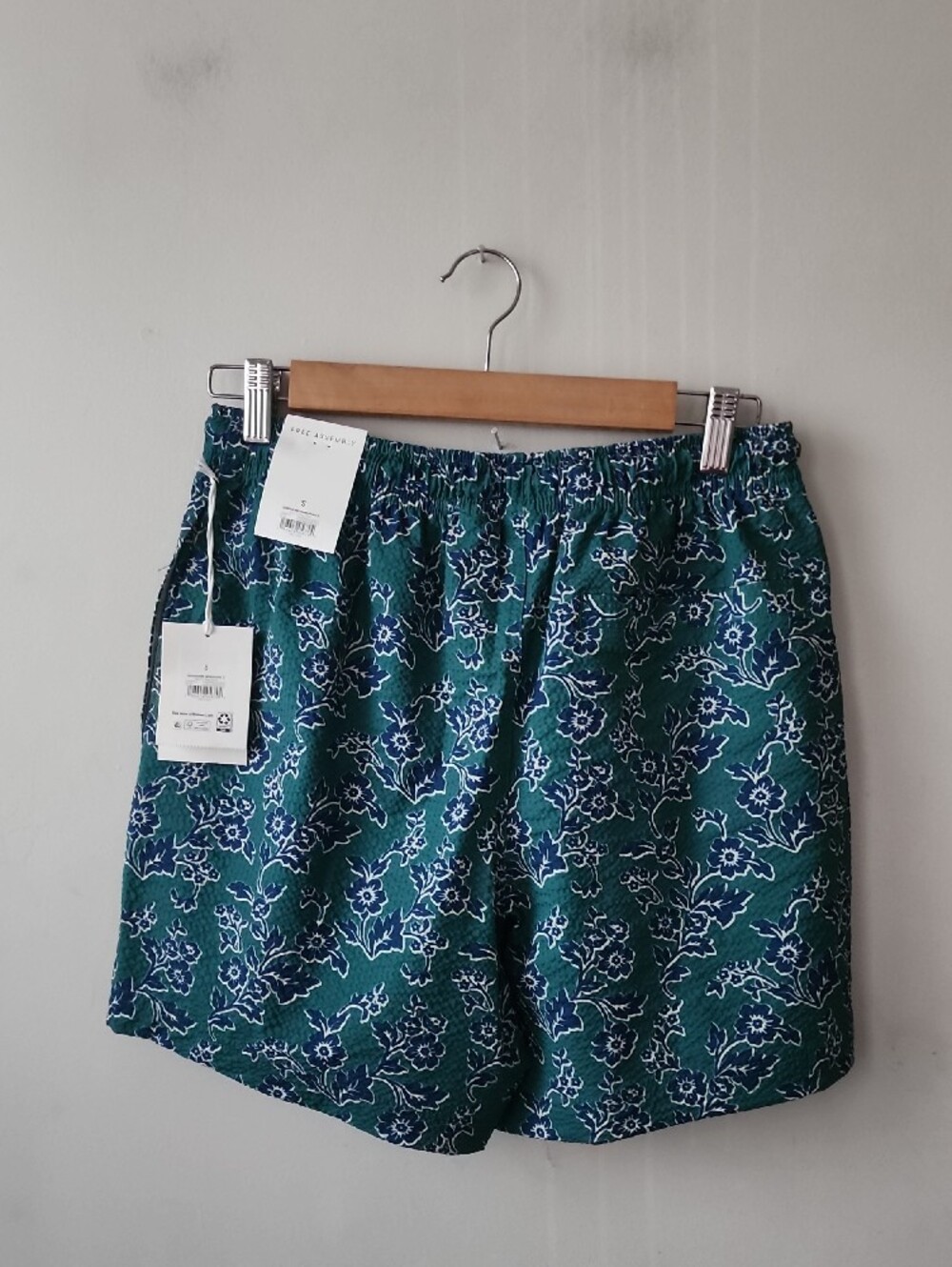 Men's Teal Floral Swim Trunks with White Drawstring - Picture 6 of 12